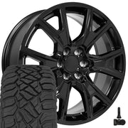 Set(4) 22x9 CV71 Gloss Black - 6x139.7 +28ET with 285/45r22 Sailun TerraMax RT Tires &amp; TPMS