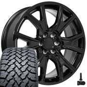Set(4) 22x9 CV71 Gloss Black - 6x139.7 +28ET with 285/45r22 TBB TS-37 AT Tires &amp; TPMS