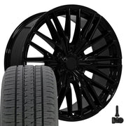 Set(4) 22x9 CV72 Gloss Black - 6x139.7 +18ET with 285/45r22 Bridgestone Dueler Alenza HL Tires &amp; TPMS