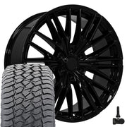 Set(4) 22x9 CV72 Gloss Black - 6x139.7 +18ET with 285/45r22 Sailun TerraMax AT2 Tires &amp; TPMS