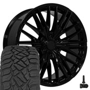 Set(4) 22x9 CV72 Gloss Black - 6x139.7 +18ET with 285/45r22 Sailun TerraMax RT Tires &amp; TPMS