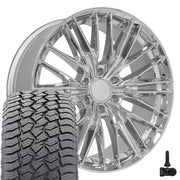 Set(4) 22x9 CV72 Chrome - 6x139.7 +18ET with 285/45r22 Sailun TerraMax AT2 Tires &amp; TPMS