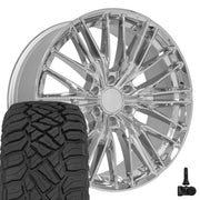 Set(4) 22x9 CV72 Chrome - 6x139.7 +18ET with 285/45r22 Sailun TerraMax RT Tires &amp; TPMS