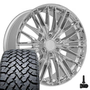 Set(4) 22x9 CV72 Chrome - 6x139.7 +18ET with 285/45r22 TBB TS-37 AT Tires &amp; TPMS