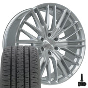Set(4) 22x9 CV72 Gloss Silver Machined - 6x139.7 +18ET with 285/45r22 Bridgestone Dueler Alenza HL Tires &amp; TPMS