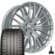 Set(4) 22x9 CV72 Gloss Silver Machined - 6x139.7 +18ET with 285/45r22 Goodyear Eagle Touring Tires &amp; TPMS
