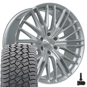 Set(4) 22x9 CV72 Gloss Silver Machined - 6x139.7 +18ET with 285/45r22 Sailun TerraMax AT2 Tires &amp; TPMS