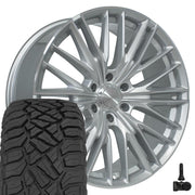 Set(4) 22x9 CV72 Gloss Silver Machined - 6x139.7 +18ET with 285/45r22 Sailun TerraMax RT Tires &amp; TPMS