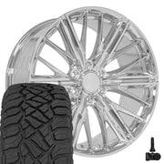 Set(4) 22x9.5 CV72 Chrome - 6x139.7 +18ET with 285/45r22 Sailun TerraMax RT Tires &amp; TPMS