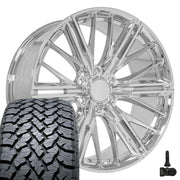 Set(4) 22x9.5 CV72 Chrome - 6x139.7 +18ET with 285/45r22 TBB TS-37 AT Tires &amp; TPMS