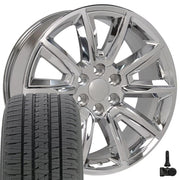 Set(4) 20x8.5 CV73 Chrome with Chrome Insert - 6x139.7 +24ET with 275/55r20 Bridgestone Dueler Alenza HL Plus Tires &amp; TPMS