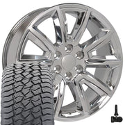 Set(4) 20x8.5 CV73 Chrome with Chrome Insert - 6x139.7 +24ET with 275/55r20 Sailun TerraMax AT2 Tires &amp; TPMS