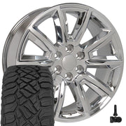 OE Wheels CV73 20x8.5 6x139.7 Chrome with Chrome Insert Wheels 275-55-20 Sailun TerraMax RT Tires TPMS SET
