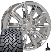 Set(4) 20x8.5 CV73 Chrome with Chrome Insert - 6x139.7 +24ET with 275/55r20 TBB TS-37 AT Tires &amp; TPMS