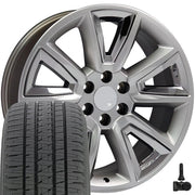 Set(4) 20x8.5 CV73 Gloss Hyper Black with Chrome Insert - 6x139.7 +24ET with 275/55r20 Bridgestone Dueler Alenza HL Plus Tires &amp; TPMS
