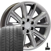 Set(4) 20x8.5 CV73 Gloss Hyper Black with Chrome Insert - 6x139.7 +24ET with 275/55r20 Goodyear Eagle LS2 Tires &amp; TPMS