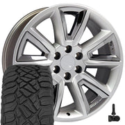 OE Wheels CV73 20x8.5 6x139.7 Gloss Hyper Black with Chrome Insert Wheels 275-55-20 Sailun TerraMax RT Tires TPMS SET