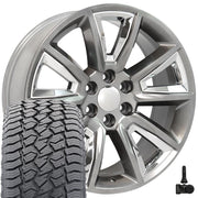 22" Replica Wheels fit Chevrolet Tahoe - CV73B Gloss Hyper Black with Chrome Insert 22x9, Sailun Tires &amp; TPMS Set
