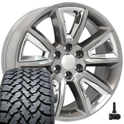 Set(4) 22x9 CV73B Gloss Hyper Black with Chrome Insert - 6x139.7 +24ET with 285/45r22 TBB TS-37 AT Tires &amp; TPMS