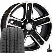 Set(4) 22x9 CV74B Gloss Black Machined - 6x139.7 +24ET with 285/45r22 Bridgestone Dueler Alenza HL Tires &amp; TPMS