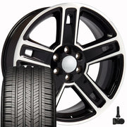 Set(4) 22x9 CV74B Gloss Black Machined - 6x139.7 +24ET with 285/45r22 Goodyear Eagle Touring Tires &amp; TPMS
