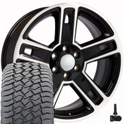 Set(4) 22x9 CV74B Gloss Black Machined - 6x139.7 +24ET with 285/45r22 Sailun TerraMax AT2 Tires &amp; TPMS