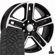 Set(4) 22x9 CV74B Gloss Black Machined - 6x139.7 +24ET with 285/45r22 Sailun TerraMax RT Tires &amp; TPMS
