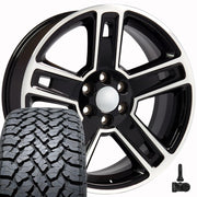 Set(4) 22x9 CV74B Gloss Black Machined - 6x139.7 +24ET with 285/45r22 TBB TS-37 AT Tires &amp; TPMS