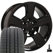 Set(4) 20x9 CV76 Gloss Black - 6x139.7 +27ET with 275/55r20 Bridgestone Dueler Alenza HL Plus Tires &amp; TPMS