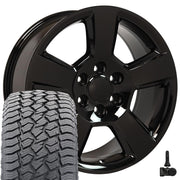 Set(4) 20x9 CV76 Gloss Black - 6x139.7 +27ET with 275/55r20 Sailun TerraMax AT2 Tires &amp; TPMS