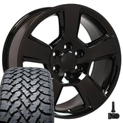 Set(4) 20x9 CV76 Gloss Black - 6x139.7 +27ET with 275/55r20 TBB TS-37 AT Tires &amp; TPMS