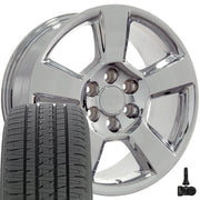 20" Replica Wheels fit Chevrolet Tahoe - CV76 Chrome 20x9, Bridgestone Tires &amp; TPMS Set