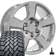 Set(4) 20x9 CV76 Chrome - 6x139.7 +27ET with 275/55r20 TBB TS-37 AT Tires &amp; TPMS