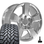 Set(4) 20x9 CV76 Polished - 6x139.7 +27ET with 275/55r20 TBB TS-37 AT Tires &amp; TPMS