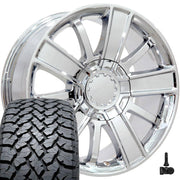 Set(4) 20x9 CV77 Chrome - 6x139.7 +27ET with 275/55r20 TBB TS-37 AT Tires &amp; TPMS