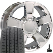 20" Replica Wheels fit Chevrolet Tahoe - CV79 Chrome 20x8.5, Bridgestone Tires &amp; TPMS Set