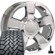 Set(4) 20x8.5 CV79 Chrome - 6x139.7 +30ET with 275/55r20 TBB TS-37 AT Tires &amp; TPMS