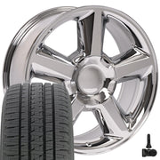 20" Replica Wheels fit Chevrolet Tahoe - CV83 Chrome 20x8.5, Bridgestone Tires &amp; TPMS Set