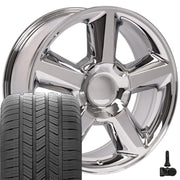 20" Replica Wheels fit Chevrolet Tahoe - CV83 Chrome 20x8.5, Goodyear Tires &amp; TPMS Set