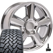 Set(4) 20x8.5 CV83 Chrome - 6x139.7 +31ET with 275/55r20 TBB TS-37 AT Tires &amp; TPMS