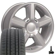 20" Replica Wheels fit Chevrolet Tahoe - CV83 Gloss Silver 20x8.5, Bridgestone Tires &amp; TPMS Set