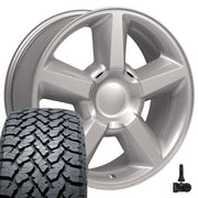 Set(4) 20x8.5 CV83 Gloss Silver - 6x139.7 +31ET with 275/55r20 TBB TS-37 AT Tires &amp; TPMS