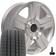 20" Replica Wheels fit Chevrolet Tahoe - CV84 Gloss Silver Machined 20x8.5, Bridgestone Tires &amp; TPMS Set