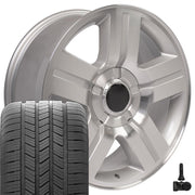 20" Replica Wheels fit Chevrolet Tahoe - CV84 Gloss Silver Machined 20x8.5, Goodyear Tires &amp; TPMS Set