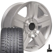 Set(4) 22x9 CV84 Gloss Silver Machined - 6x139.7 +31ET with 285/45r22 Goodyear Eagle Sport Tires &amp; TPMS