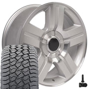 Set(4) 22x9 CV84 Gloss Silver Machined - 6x139.7 +31ET with 285/45r22 Sailun TerraMax AT2 Tires &amp; TPMS