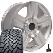 Set(4) 22x9 CV84 Gloss Silver Machined - 6x139.7 +31ET with 285/45r22 TBB TS-37 AT Tires &amp; TPMS