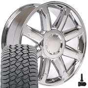Set(4) 20x8.5 CV85 Chrome - 6x139.7 +31ET with 275/55r20 Sailun TerraMax AT2 Tires &amp; TPMS