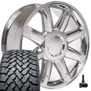 Set(4) 20x8.5 CV85 Chrome - 6x139.7 +31ET with 275/55r20 TBB TS-37 AT Tires &amp; TPMS