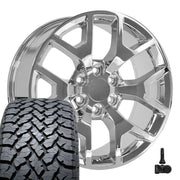 Set(4) 20x9 CV92 Chrome - 6x139.7 +27ET with 275/55r20 TBB TS-37 AT Tires &amp; TPMS